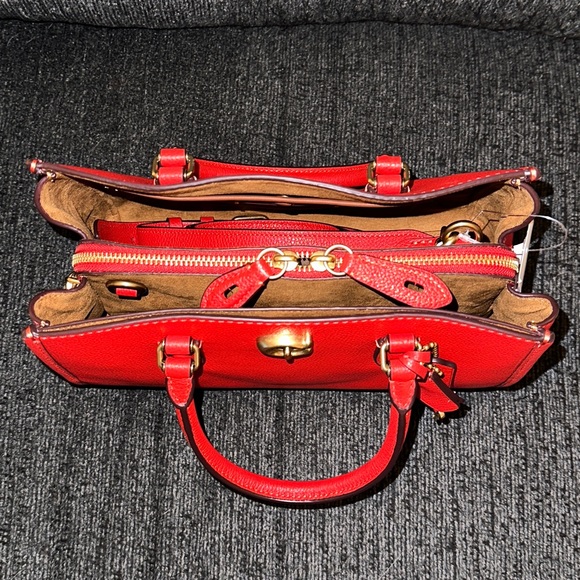 Coach Brooke Carryall 28 Satchel Bag in Brass/Sport Red Pebble Leather NWT CE732 - Picture 12 of 16